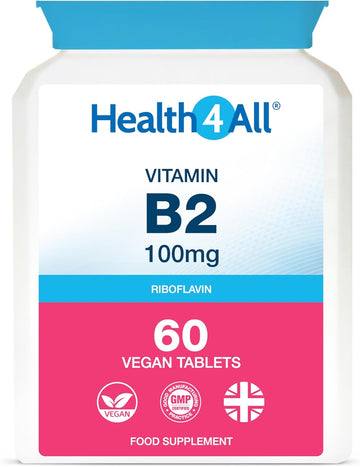 Vitamin B2 Riboflavin 100Mg 120 Tablets Migraine Support, Stress And Energy. Vegan. Made By Health4All