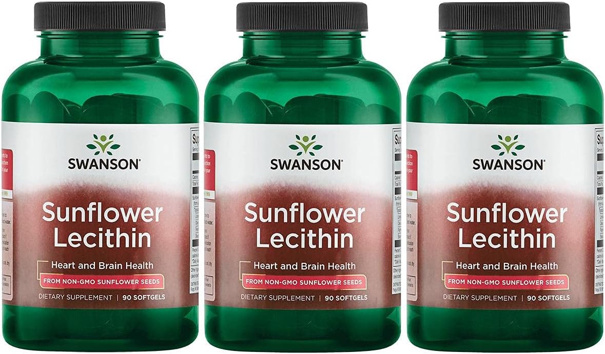 Swanson Sunflower Lecithin - Herbal Supplement Promoting Healthy Brain Function - Natural Formula Supporting Heart Health & Healthy Lipid Balance - (90 Softgels, 1200Mg Each) 3 Pack