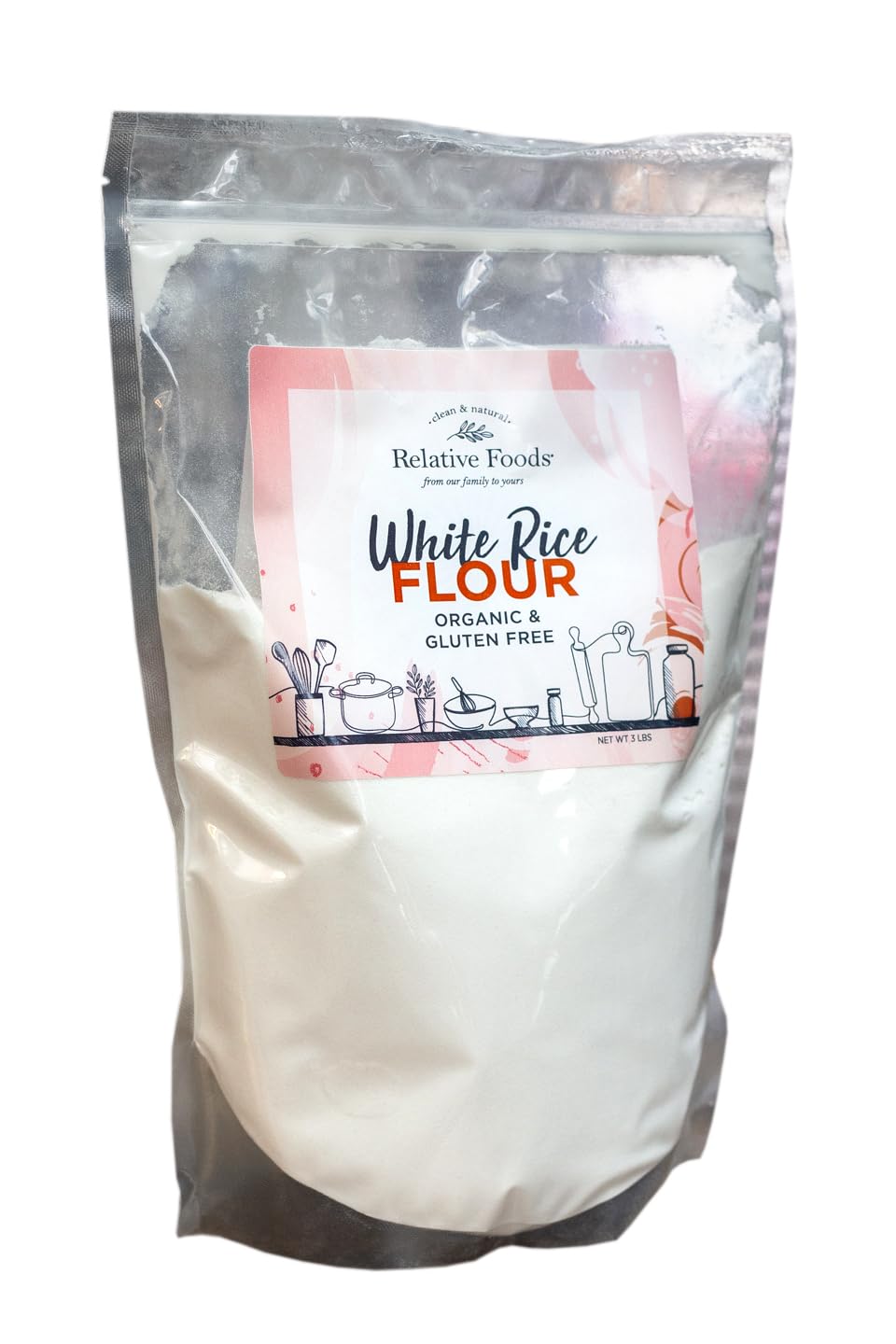 Relative Foods Long Grain White Rice Flour Gluten Free. (48 Oz) - Vengan, Organic White Rice For Healty Baking - Unique Gluten Free Flour - Perfect Baking Flour