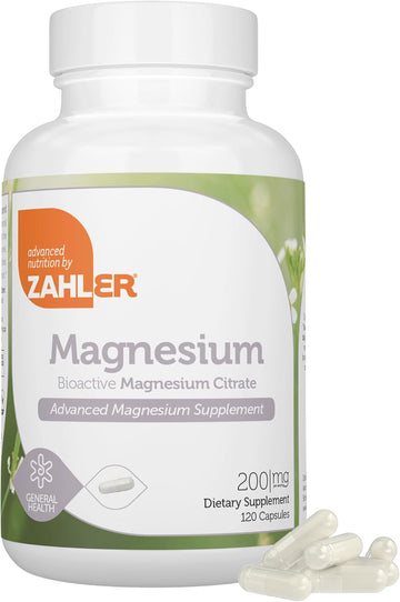 Zahler - Magnesium Supplement Capsules 200 Mg (120 Count) Certified Kosher Bioactive Magnesium Citrate For Max Absorption - Natural Magnesium Mineral For Men & Women - Best Magnesium Supplements