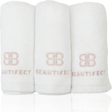 Beautifect Bamboo Face Cloths - Bamboo Infused & Cotton Flannel Face Cloth - Natural Materials Suitable For Sensitive Skin - 3 Cleansing & Makeup Removal Wash Cloths - With Luxury Storage Tube