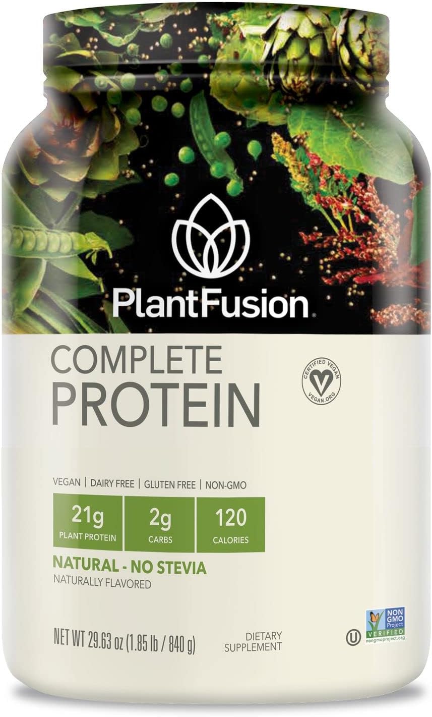 PlantFusion Complete Vegan Protein Powder - Plant Based Protein Powder With BCAAs, Digestive Enzymes and Pea Protein - Keto, Gluten Free, Non-Dairy, No Sugar, Non-GMO - Natural-No Stevia 1.85 lb