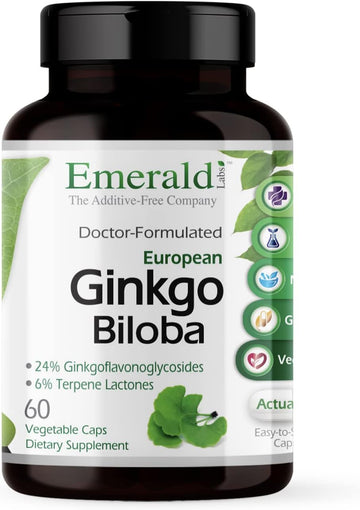 EMERALD LABS Ginkgo Biloba Extract - Brain Health Supplement - Offers Antioxidant & Energy Support - 60 Vegetable Capsules (30-Day Supply)