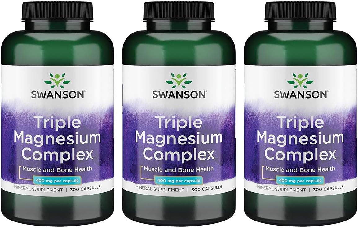 Swanson Triple Magnesium Complex - Mineral Supplement - Natural Support - Featuring Citrate, Oxide '&' Aspartate - (300 Capsules, 400Mg Each) 3 Pack