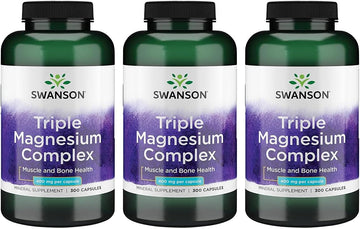 Swanson Triple Magnesium Complex - Mineral Supplement - Natural Support - Featuring Citrate, Oxide '&' Aspartate - (300 Capsules, 400Mg Each) 3 Pack