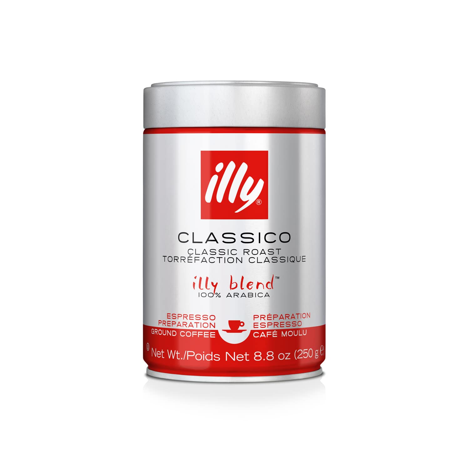 Illy Classico Espresso Ground Coffee, Medium Roast, Classic Roast with Notes of Chocolate & Caramel, 100% Arabica Coffee, All-Natural, No Preservatives,  (Pack of 1)