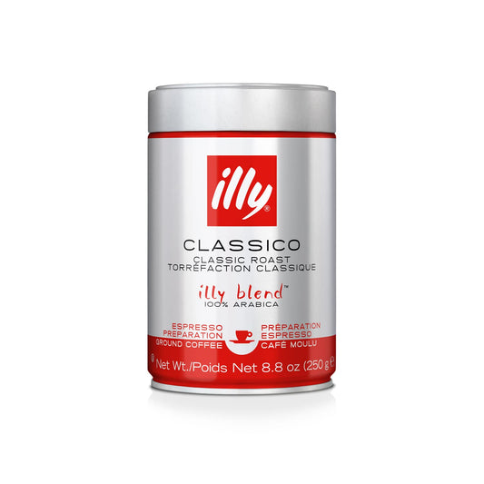 Illy Classico Espresso Ground Coffee, Medium Roast, Classic Roast with Notes of Chocolate & Caramel, 100% Arabica Coffee, All-Natural, No Preservatives,  (Pack of 1)
