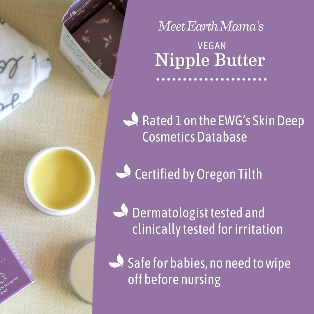 Earth Mama Vegan Nipple Butter | Cruelty-Free Breastfeeding Cream For Nursing Mamas | No Lanolin, 2-Ounce : Beauty & Personal Care