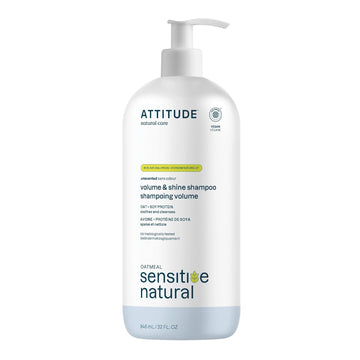 ATTITUDE Volume and Shine Hair Shampoo for Sensitive Dry Scalp, EWG Verified, Soothing Oat, For Thin Hair, Naturally Dervied Ingredients, Vegan and Plant-Based, Unscented, 32 Fl Oz