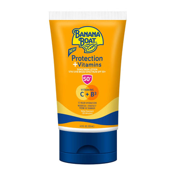 Banana Boat Protection + Vitamins Sunscreen Lotion SPF 50 | Moisturizing Sunscreen with Vitamin C & Niacinamide | Banana Boat Sunscreen Lotion, Vitamin B3 & Vitamin C Sunscreen, 4.5 oz
