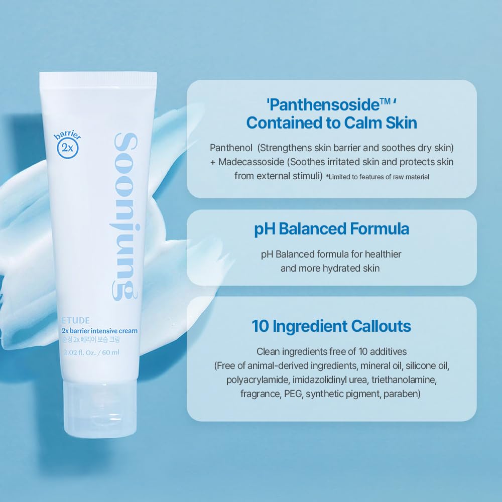 Etude Soonjung 2X Barrier Intensive Cream 60Ml (23Ad) | Hypoallergenic Shea Butter Hydrating Facial Cream For Sensitive Skin, Water-Oil Balance Panthenol Heals Damaged Skin | Korean Skin Care, Kbeauty : Beauty & Personal Care