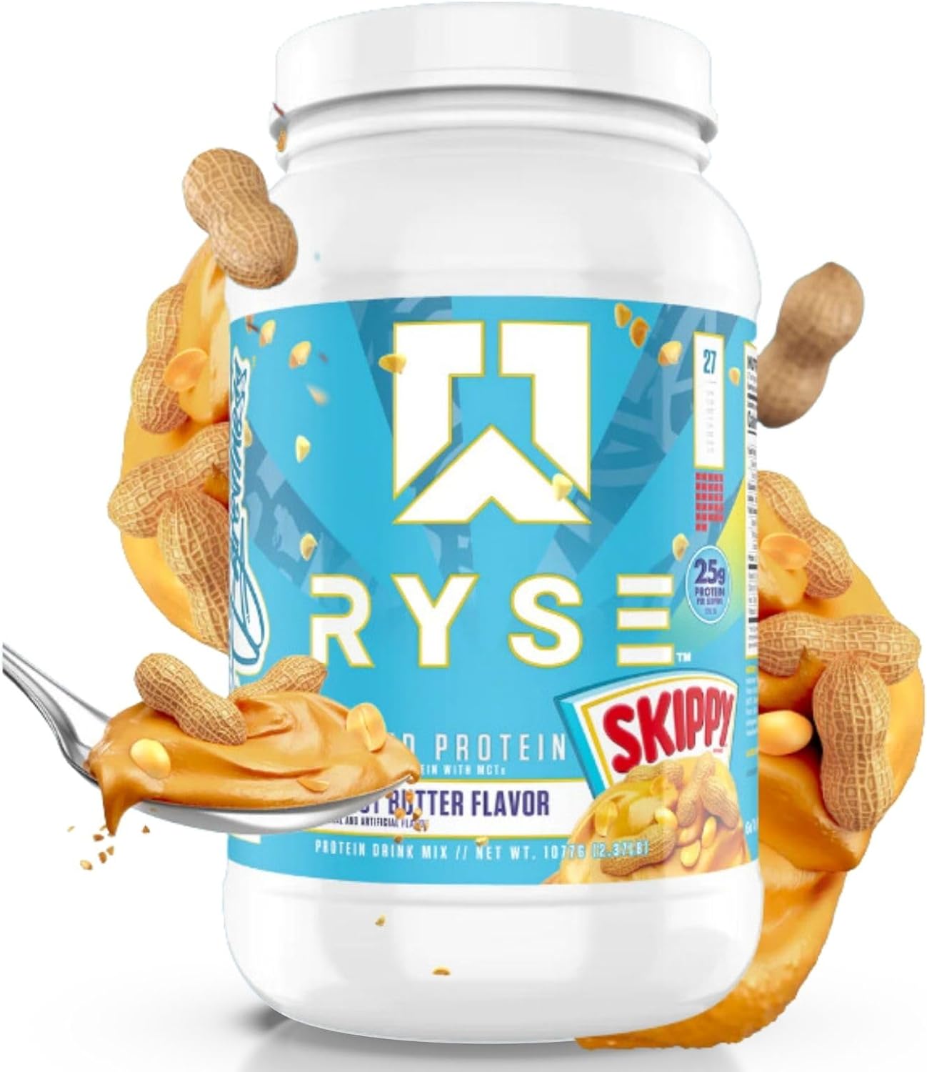 RYSE Up Supplements Loaded Protein Powder | 25g Whey Protein Isolate & Concentrate | with Prebiotic Fiber & MCTs | Low Carbs & Low Sugar | 27 Servings (Skippy Peanut Butter)
