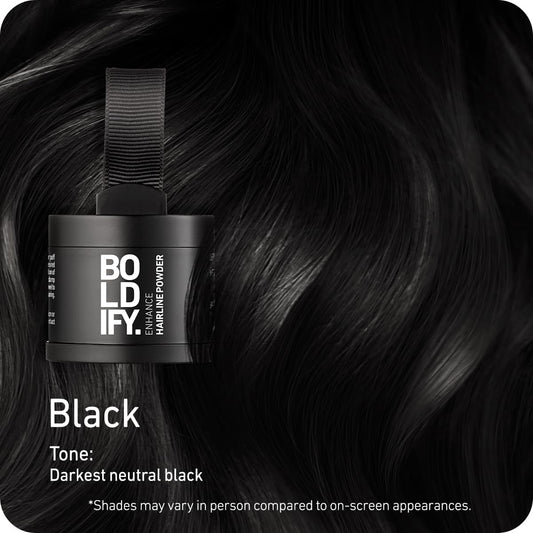 Boldify Hairline Powder - Root Touch Up Hair Color For Gray Coverage - Bald Spot Concealing Hair Powder For Women & Men - 48-Hour Stain-Proof - Black