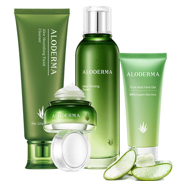 Aloderma Essential Aloe Firming & Rejuvenating Skin Care Set - 4 Pieces - Gel, Cleanser, Toner, Cream