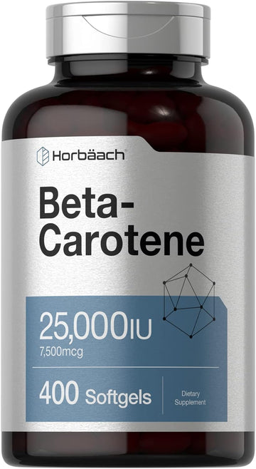 Horbäach Beta Carotene 25000 Iu Softgels | 7,500 Mcg | 400 Count | Non-Gmo And Gluten Free Formula | Vitamin A As Beta-Carotene Supplement | Value Size