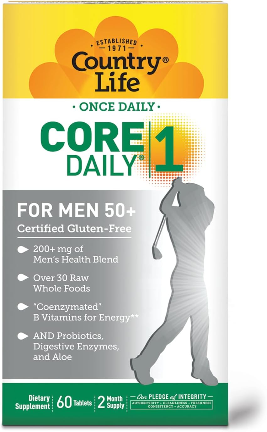Country Life Core Daily-1 Multivitamin For Men 50+ - Gluten-Free, Energy Support With Coenzymated B Vitamins, Probiotics, Whole Food And Digestive Enzymes, Certified Gluten Free, 60 Tablets : Health & Household