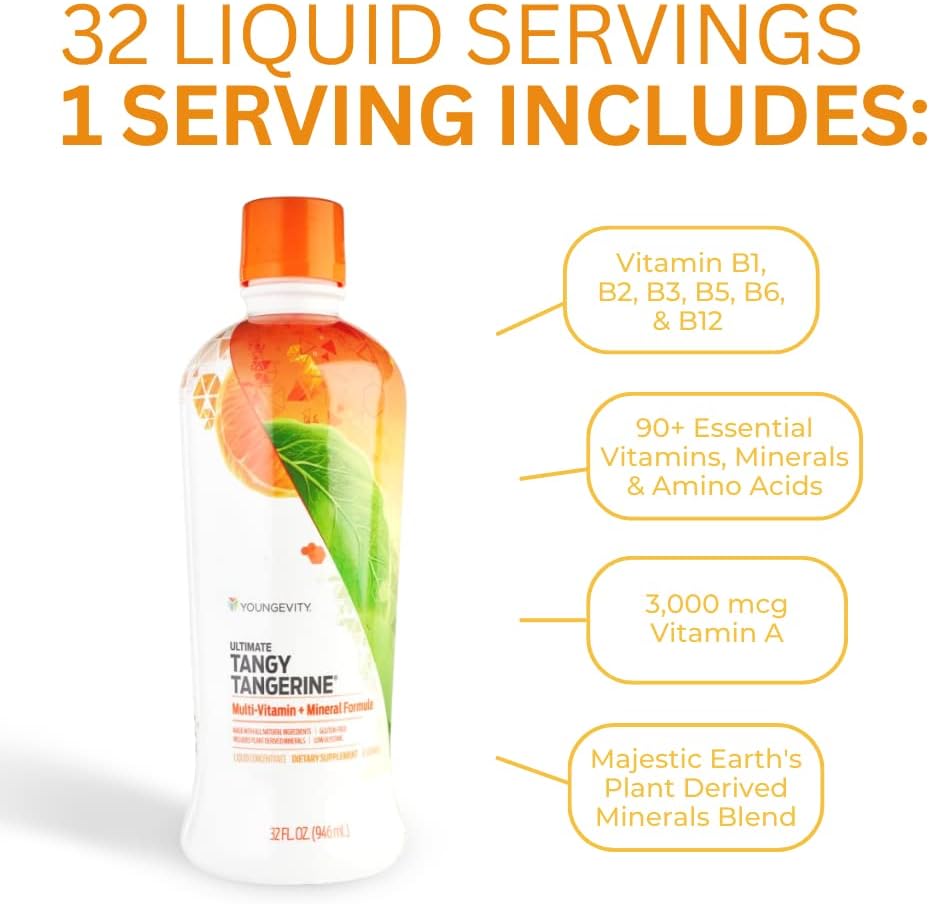 Youngevity Majestic Earth - Ultimate Tangy Tangerine®, 32 Fl Oz – Gluten-Free Liquid Multivitamins For Men, Women & Daily Immune Support For Kids – Boost Complete Nutritional Drink For Health, Energy : Health & Household