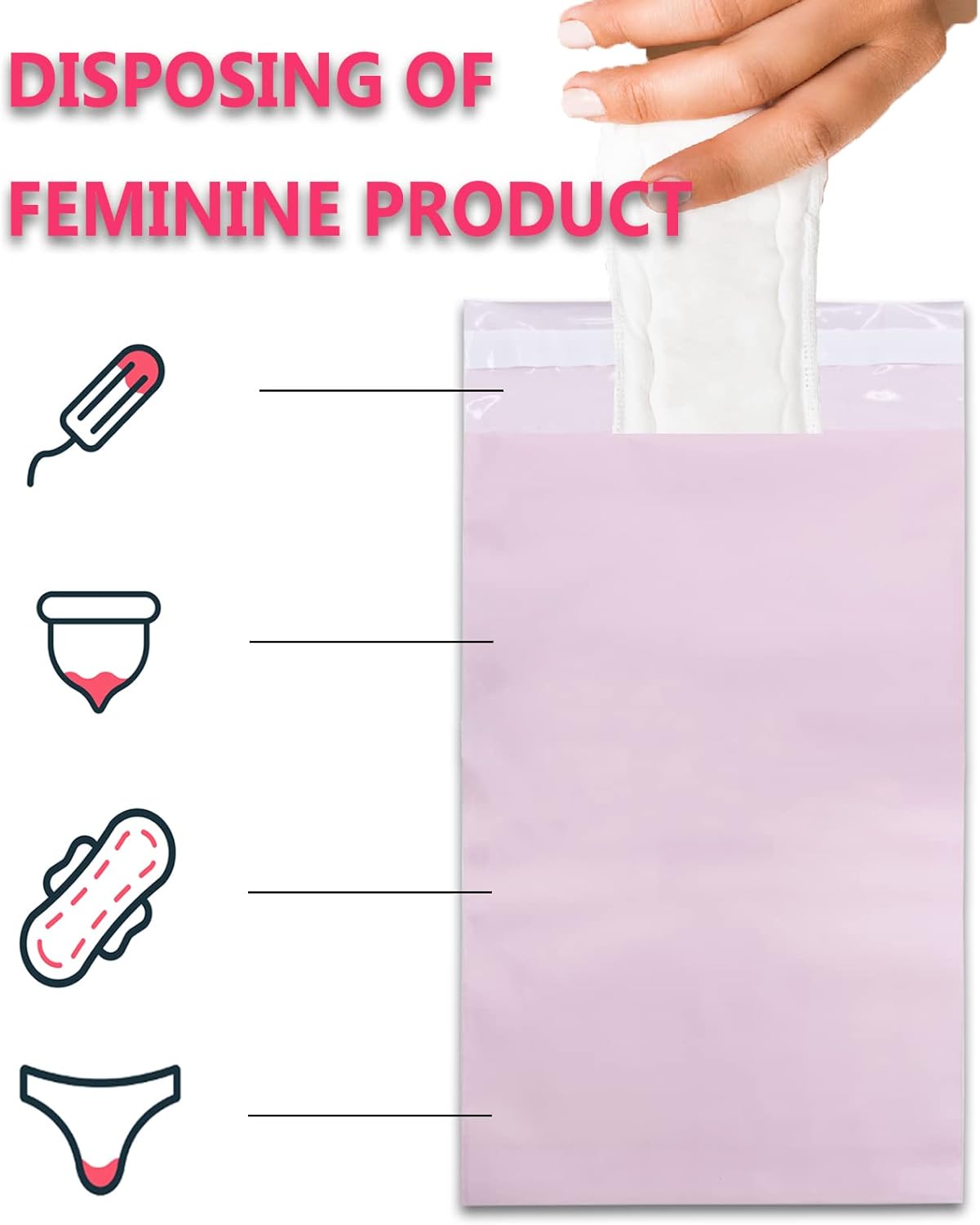 Sanitary Napkin Disposal Bags - Block Odors, Great Adhesion, Perfect Size - Feminine Hygiene Disposal Bags for Tampons and Pads Pink 100Pcs : Health & Household