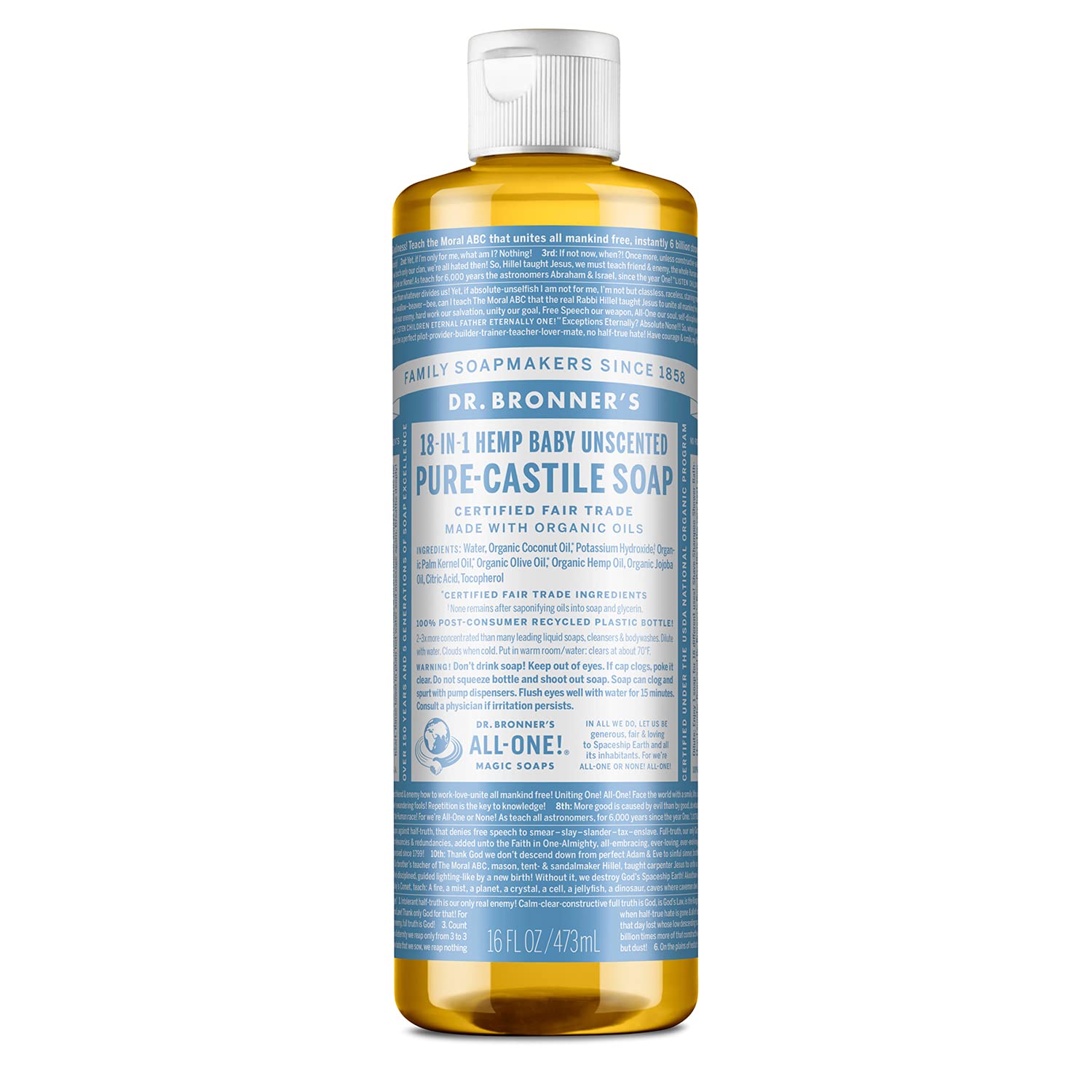 Dr. Bronner'S Un-Scented Baby Mild Pure-Castile Liquid Soap, 475Ml Bottle