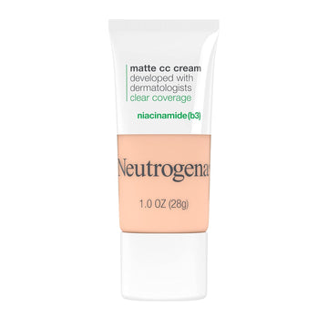 Neutrogena Clear Coverage Flawless Matte Cc Cream, Full-Coverage Color Correcting Cream Face Makeup With Niacinamide (B3), Hypoallergenic, Oil Free & Fragrance Free, Shell, 1 Oz