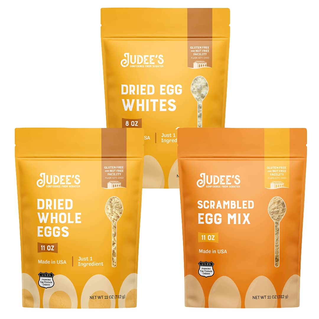 Judee'S Small Egg Bundle: Whole Egg Powder 11 Oz, Dried Egg White Protein 8 Oz, Scrambled Egg Mix 11 Oz