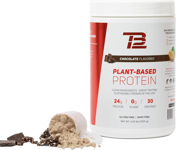 Tb12 Plant Based Protein Powder By Tom Brady, 24G Of Vegan Pea Protein, Low Sugar, Low Carb, Non-Gmo, Meal Replacement, Keto Friendly, Paleo, Sugar Free, Chocolate Flavor (30 Servings/2.25Lbs)