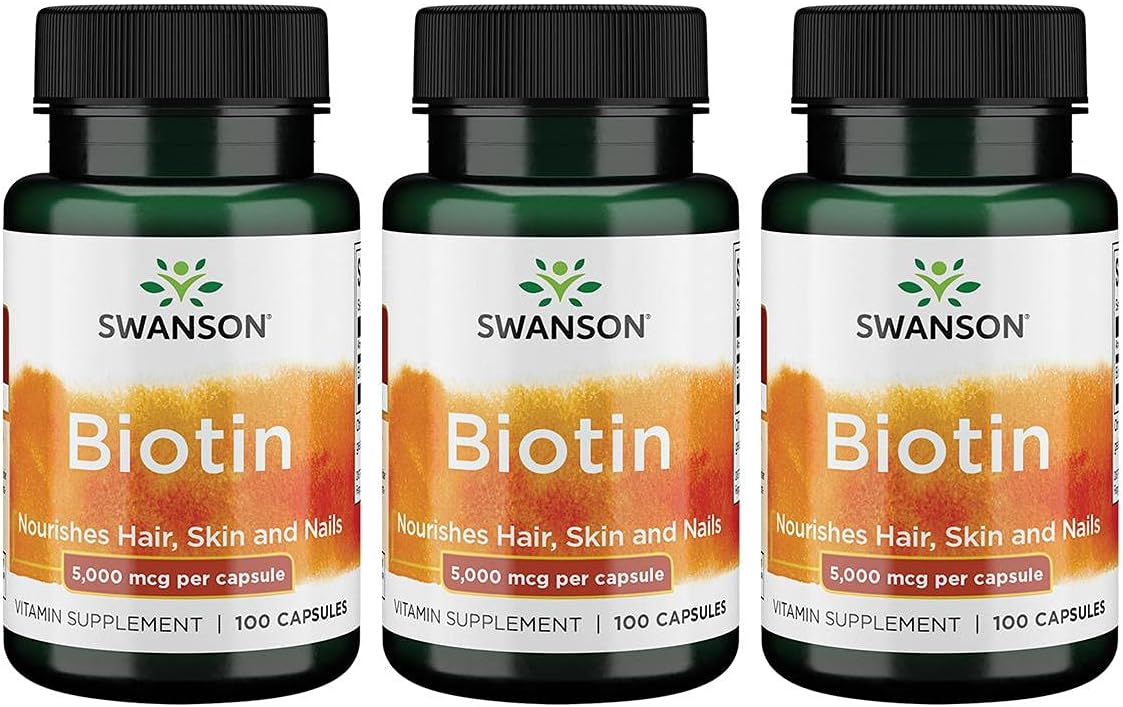 Swanson Biotin 5,000 Mcg 100 Caps 3 Pack
