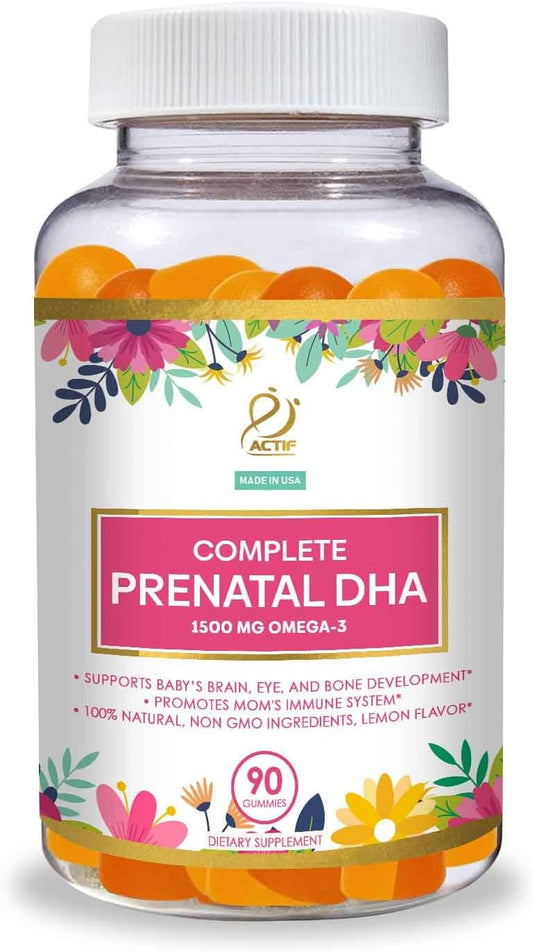 Actif Complete Prenatal Dha With 1500Mg Omega-3, 100% Natural, Organic Dha, Epa, Omega 3 - Non-Gmo, 90 Gummies