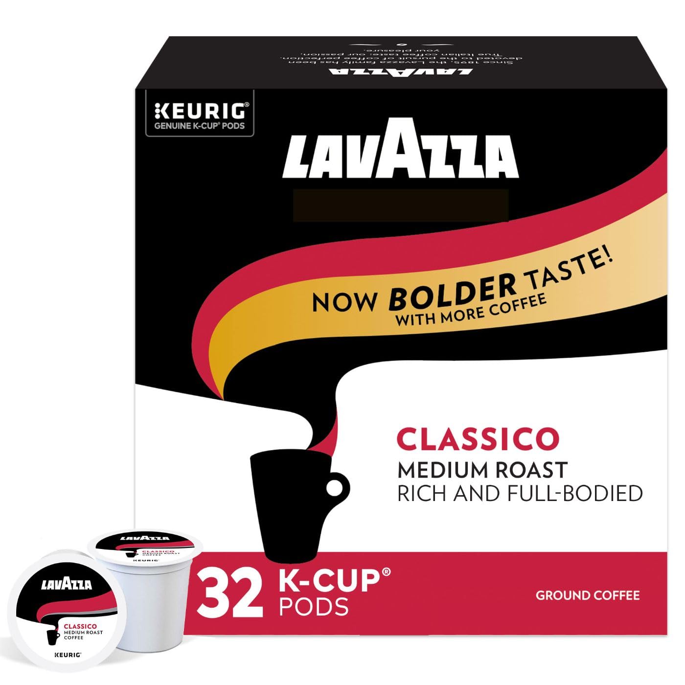 Lavazza Classico Single-Serve Coffee K-Cup® Pods For Keurig® Brewer, Medium Roast, Caps Classico, 32 Count (Pack Of 4) Full-Bodied Medium Roast With Rich Flavor And Notes Of Dried Fruit, Value Pack