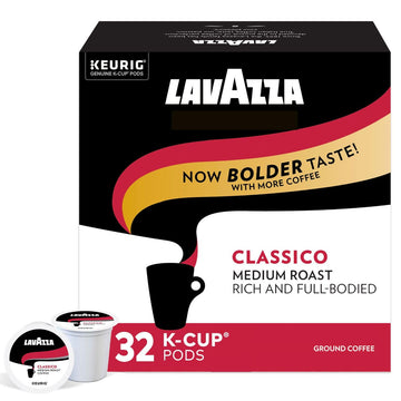 Lavazza Classico Single-Serve Coffee K-Cup® Pods for Keurig® Brewer, Medium Roast, Caps Classico, 32 Count (Pack of 4) Full-bodied medium roast with rich flavor and notes of dried fruit, Value Pack