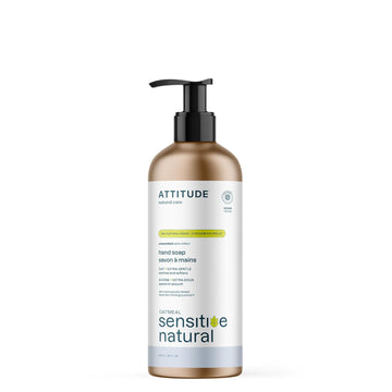 ATTITUDE Gentle Hand Soap for Sensitive Skin, EWG Verified, Enriched with Oats, Dermatologically Tested, Vegan, Unscented, Aluminum Bottle, 16 Fl Oz