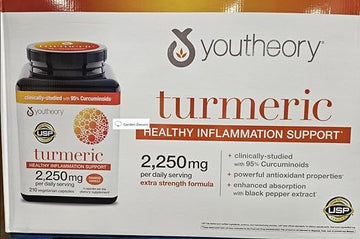 Youth-eory Turmeric Healthy Inflammation Support Enhanced Formula 210 Vegetarian Capsules