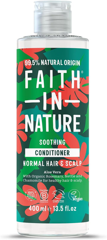 Faith In Nature Organic Aloe Vera Conditioner, Soothing For Normal Hair & Scalp, Vegan & Cruelty Free, No Sls, Silicones Or Parabens, 400Ml