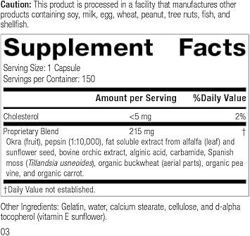 Standard Process Okra Pepsin E3 - Whole Food Digestion And Digestive Health, Cholesterol, Bowel And Bowel Cleanse With Pepsin, Alfalfa, Spanish Moss, Buckwheat And Okra - Gluten Free - 150 Capsules