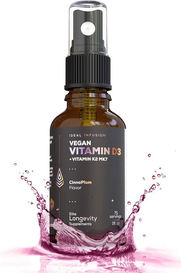Ideal Infusion Vegan Vitamin D3 5000 Iu With K2 (Mk-7) Liquid Spray: Organic Plum With Cinnamon - Bone Health, Immune Support, Bone Structure (75 Servings)