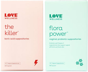 Love Wellness Womens Vaginal Suppository Duo, The Killer & Flora Power | Suppositories With Probiotics & Boric Acid Supports Ph Balance | Intimate Feminine Hygiene Products For Discomfort