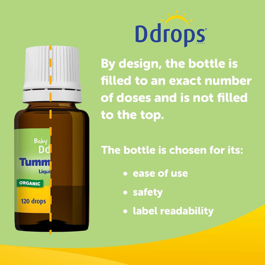 Ddrops Baby Tummy Relief Liquid Drops, Organic Gripe Water For Newborns, Relief From Gas, Colic, Fussiness And Hiccups, Just One Drop, Herbal Ingredients, 120 Drops