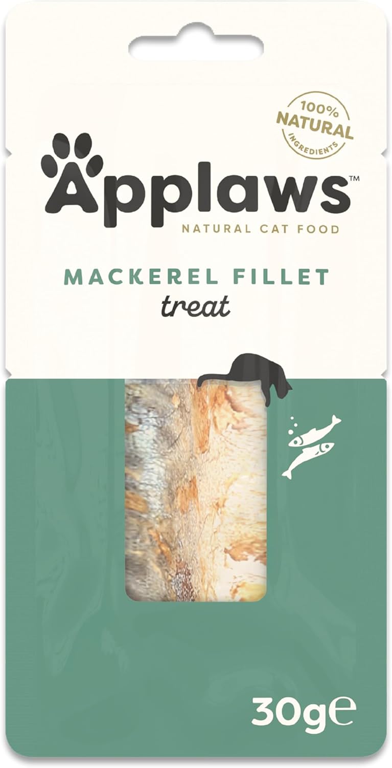 Applaws 100% Natural Cat Treats, Mackerel Loin Cat Snack, 30g Pouch (Pack of 12)?9506ML-A