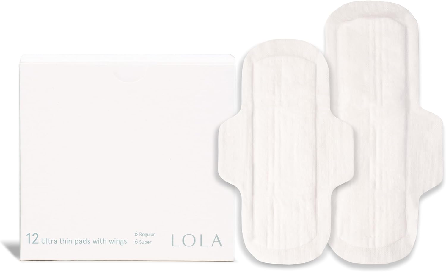 LOLA Organic Cotton Pads, 12 Pads - Ultra Thin Pad with Wings, Cotton Organic Pads for Women, HSA FSA Approved Products Feminine Care, Heavy & Regular