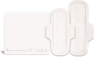 LOLA Organic Cotton Pads, 12 Pads - Ultra Thin Pad with Wings, Cotton Organic Pads for Women, HSA FSA Approved Products Feminine Care, Heavy & Regular