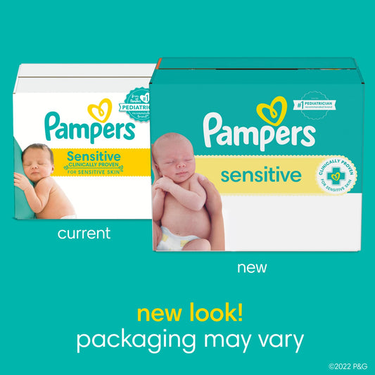 Pampers Sensitive Baby Wipes, Water Based, Hypoallergenic And Unscented, 3 Refill Packs (192 Wipes Total)