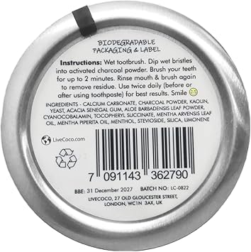 Activated Charcoal For Teeth Whitening, Natural Teeth Whitening Using Coconut Shells, Raw & Food Grade With No Artificial Flavours, 100% Natural, Large Tub, 80G=300 Uses From Livecoco
