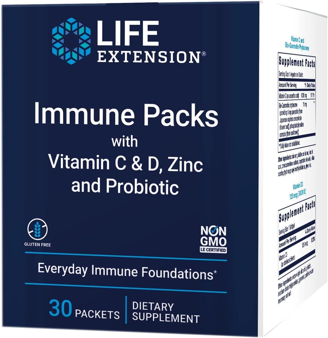 Life Extension - Immune Packs With Vitamin C & D, Zinc And Probiotic (30 Packs)