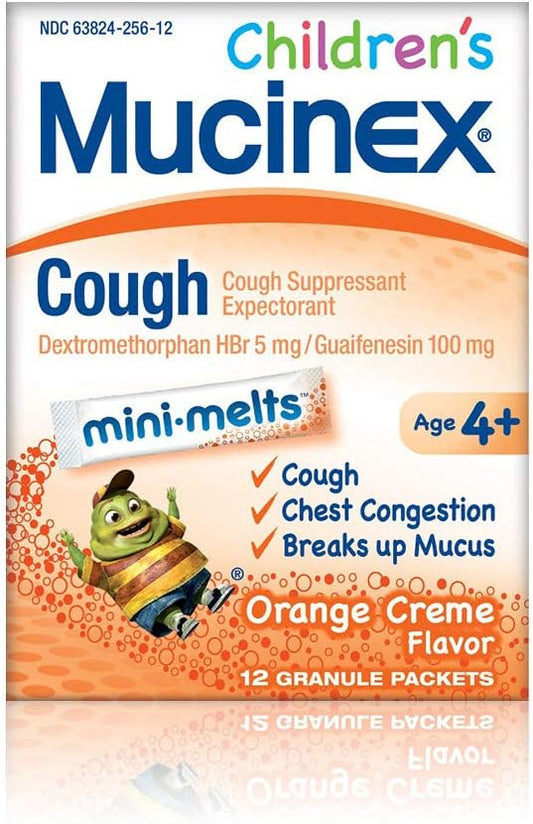 Mucinex Children's Chest Congestion Expectorant and Cough Suppressant Mini-Melts, Orange Cream, 12 Count (Packaging May Vary)