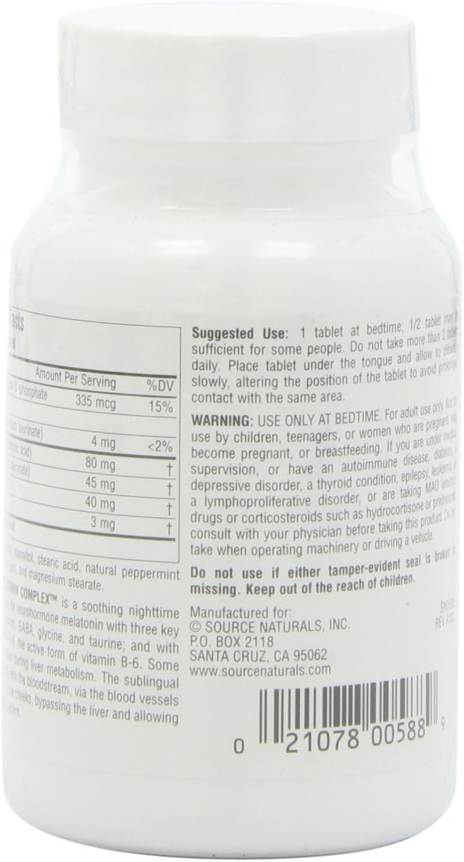 Source Naturals Sleep Science Melatonin Complex with GABA 3 mg Peppermint Flavored - 100 Lozenges : Health & Household