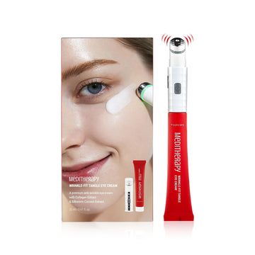 Meditherapy Wrinkle-Fit Tangle Eye Cream, Chargable Device Tip + Protein Collagen Eye Cream, All-In-One Under Eye Treatment, 0.67 Fl Oz, Eye Massager (Cream+Device)