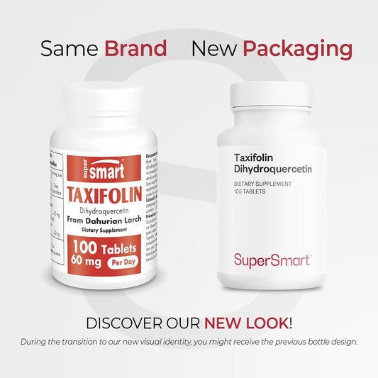 Supersmart - Taxifolin Dihydroquercetin 60Mg Per Day (90% Dhq Supplement) - Russian Siberian Dahurian Larch Tree Extract - Antioxidant Bioflavonoid | Non-Gmo & Gluten Free - 100 Tablets