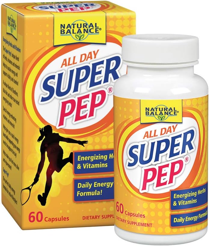 Natural Balance Super Pep | All Day Herbal Energy Supplement | with Eleuthero, Kola Nut, Gotu Kola, B-Vitamins & Chromium | 60 Capsules, 30 Servings