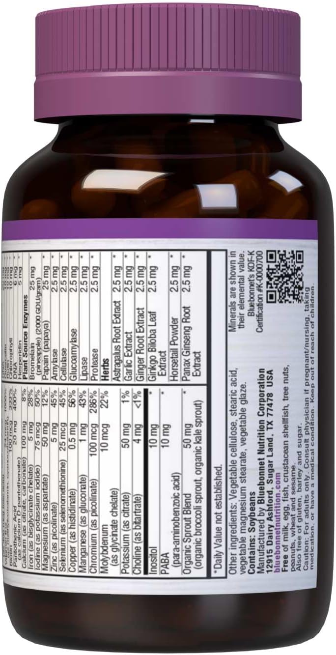 Bluebonnet Nutrition Super Earth* Single Daily* Multiple (With Iron), For Daily Nutritional Support*, Gluten-Free, Kosher Certified, Dairy Free, Vegetarian Friendly, 60 Caplets, 60 Servings