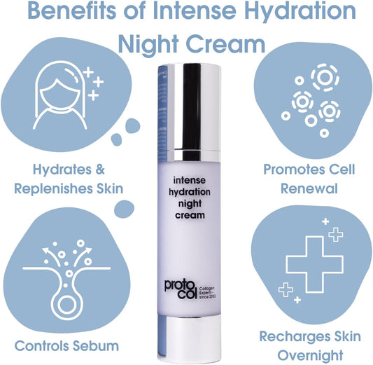 Proto-Col - Intense Hydration Night Cream, Collagen Technology + Hyaluronic Acid + Vitamin C, Wake Up With Smooth, Plump And Radiant Skin (50Ml)